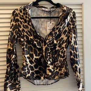 NWT Zara Leopard button down